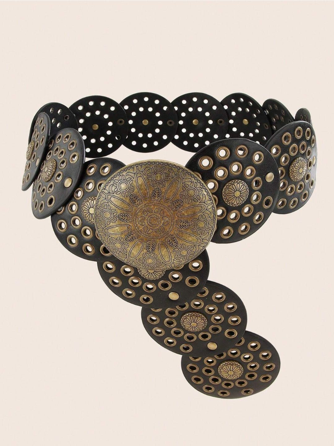 JUNO Boho Chic Wide Belt with Vintage Shield Buckle