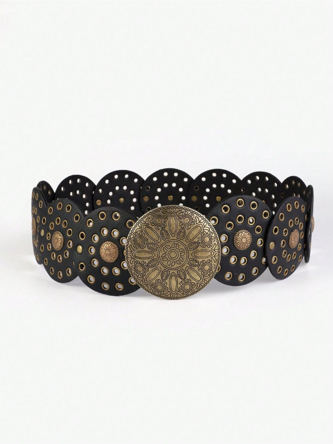 JUNO Boho Chic Wide Belt with Vintage Shield Buckle