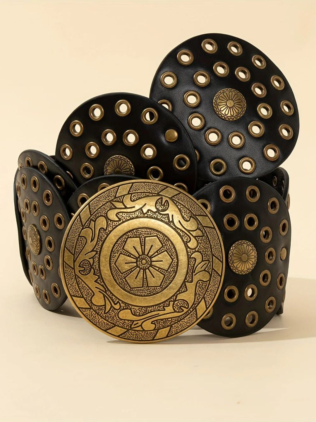 Amama Boho Chic Wide Belt with Vintage Shield Buckle