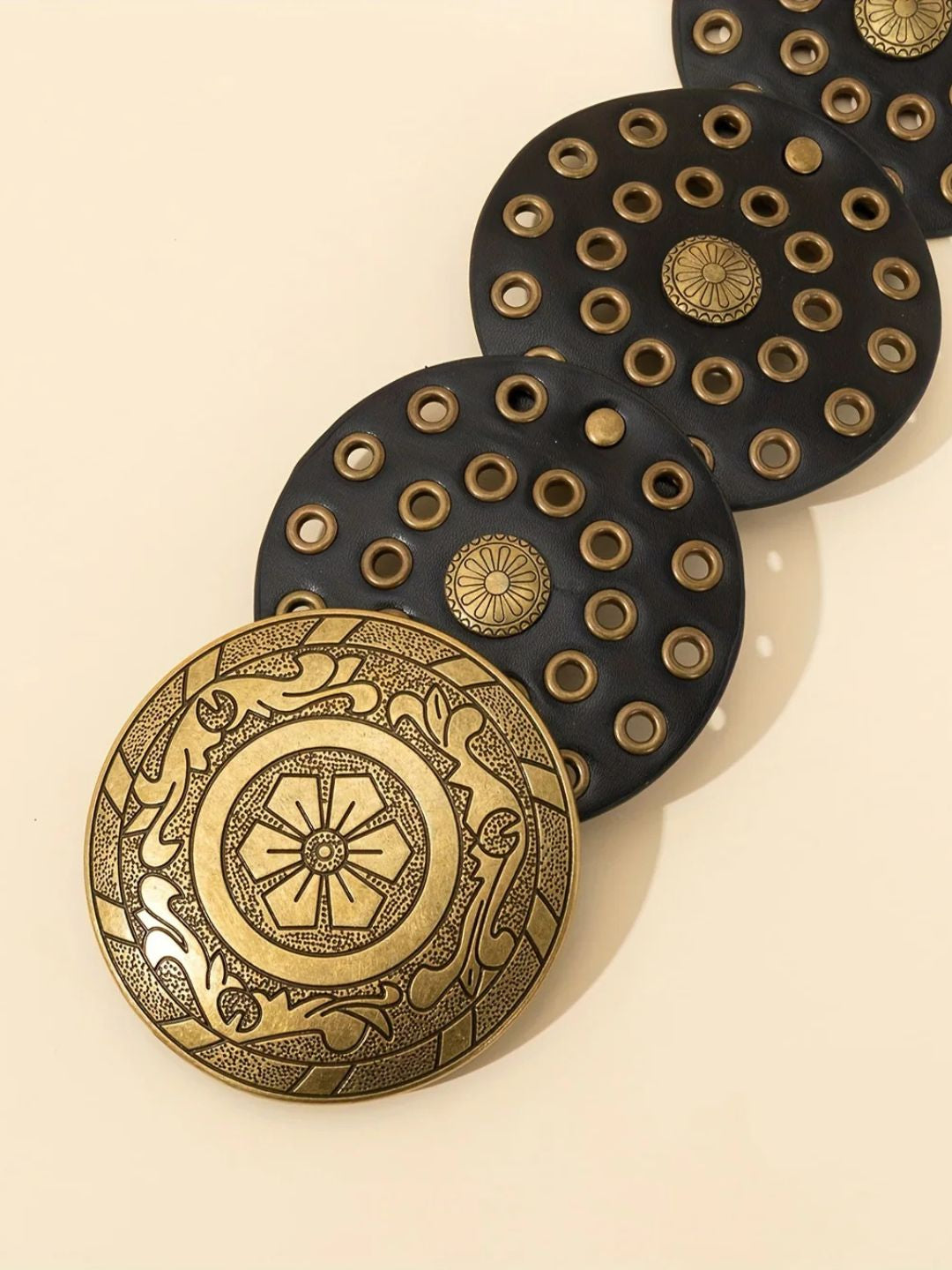 Amama Boho Chic Wide Belt with Vintage Shield Buckle