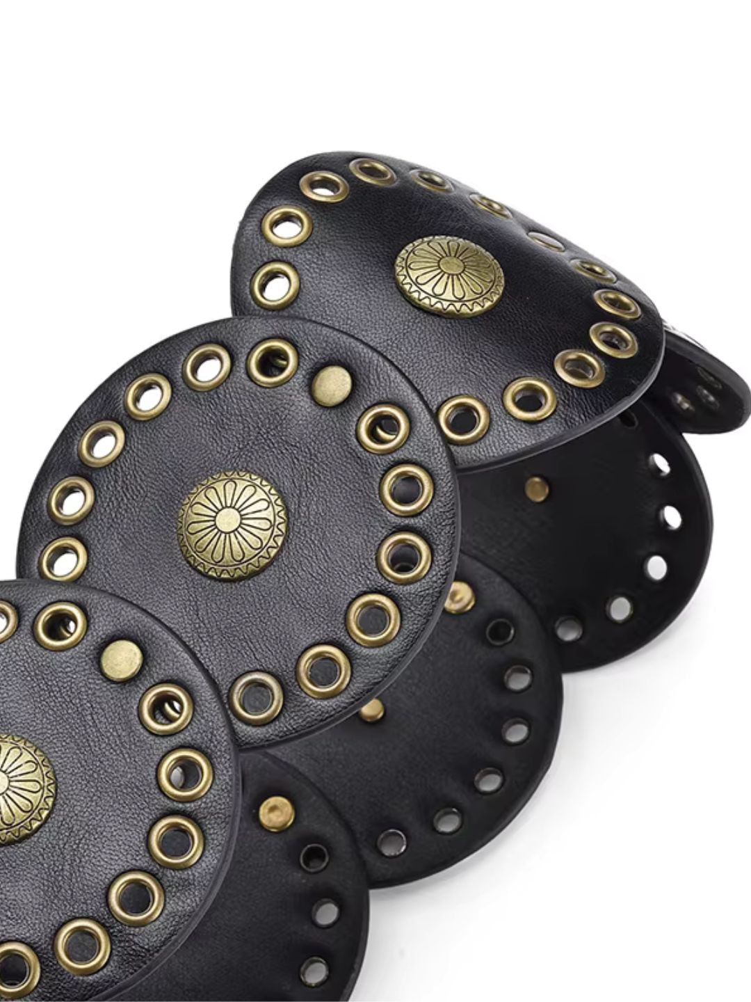 Amama Boho Chic Wide Belt with Vintage Shield Buckle