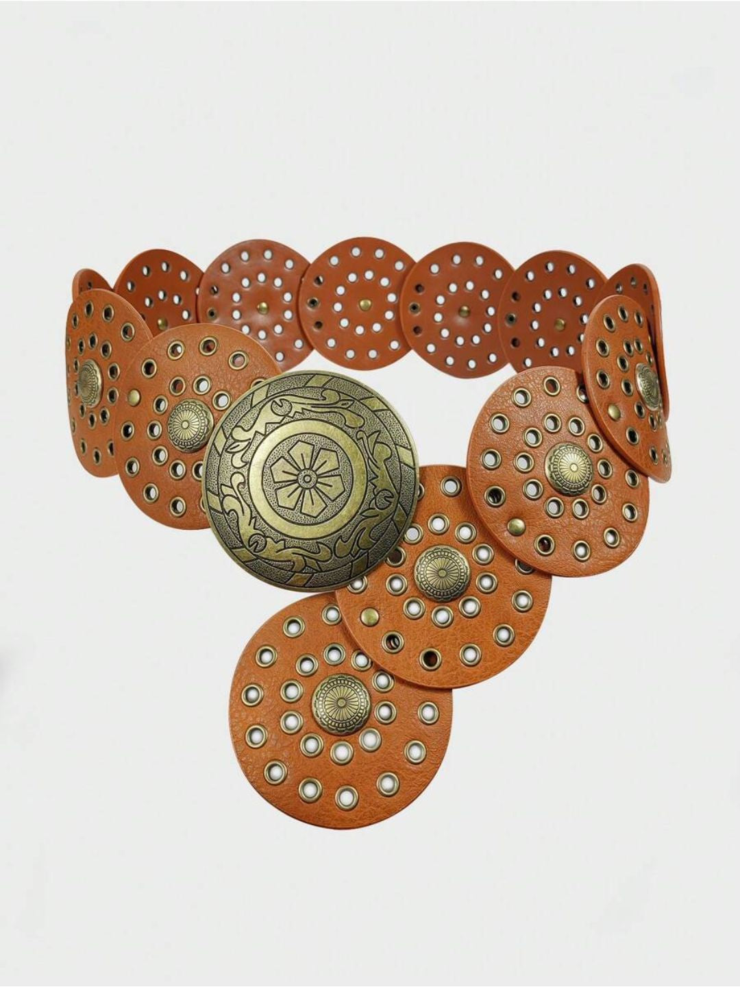 Amama Boho Chic Wide Belt with Vintage Shield Buckle