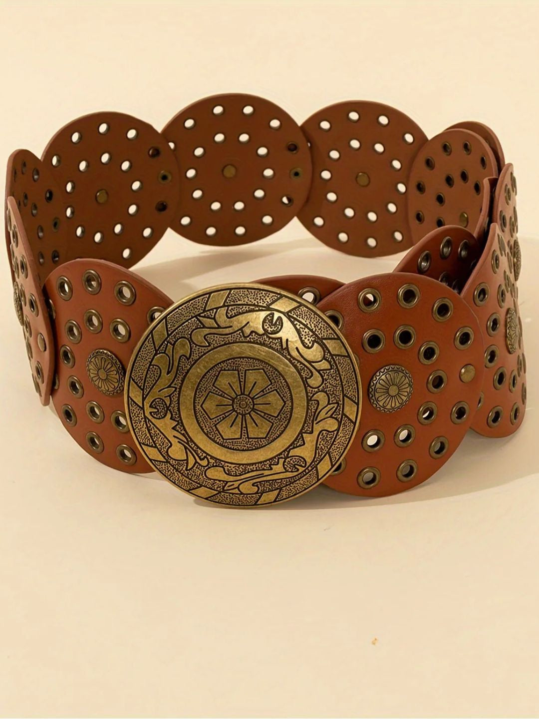 Amama Boho Chic Wide Belt with Vintage Shield Buckle