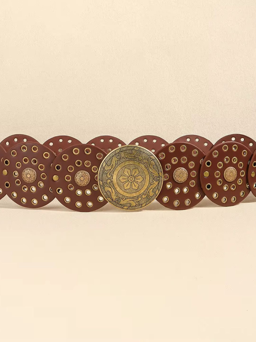 Amama Boho Chic Wide Belt with Vintage Shield Buckle