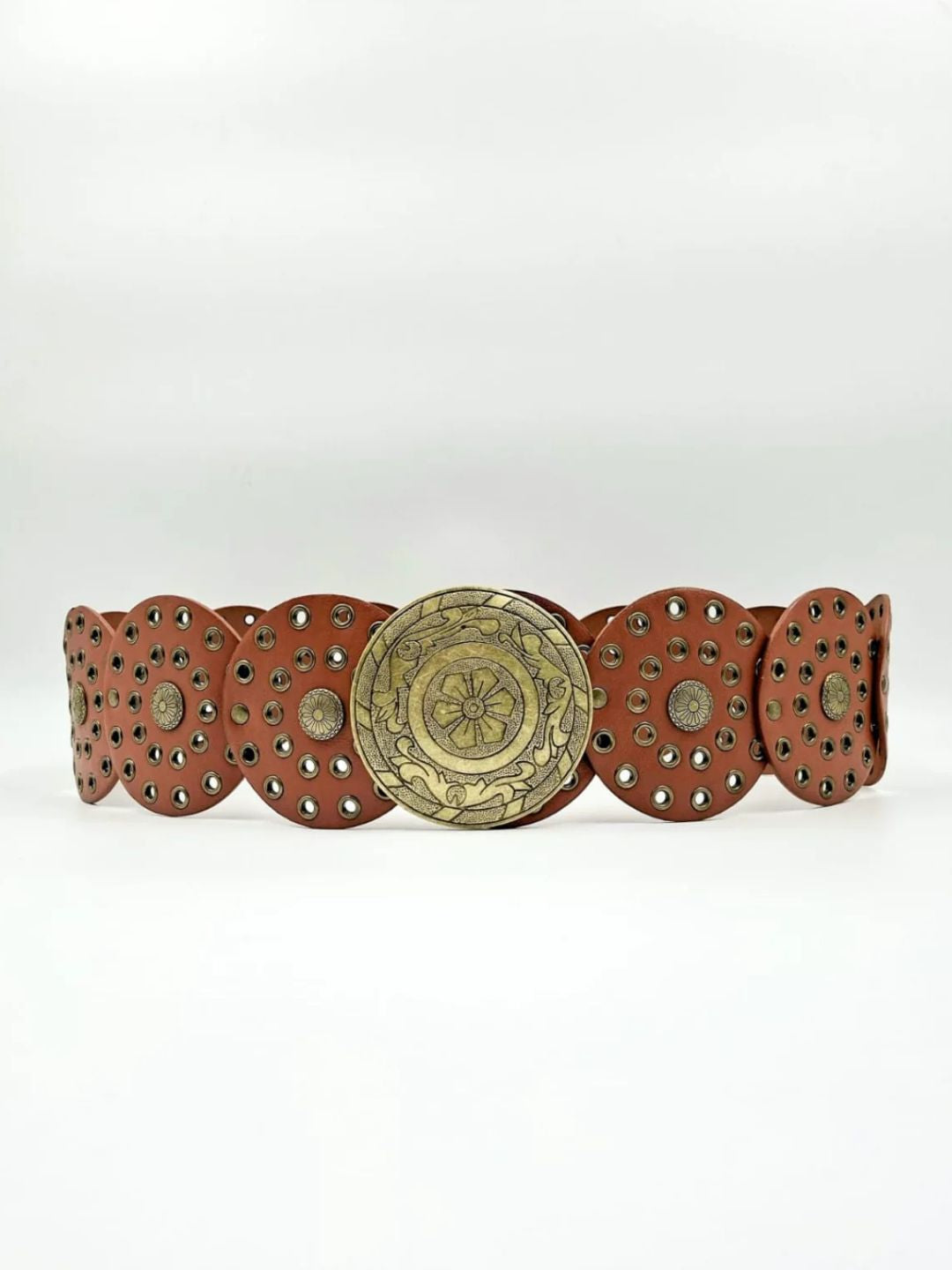 Amama Boho Chic Wide Belt with Vintage Shield Buckle