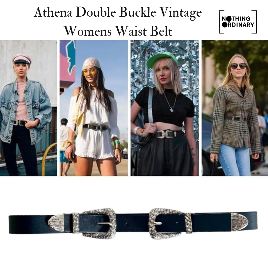 Athena Vintage Waist Belt For Women: Double-Buckle Waist Belt