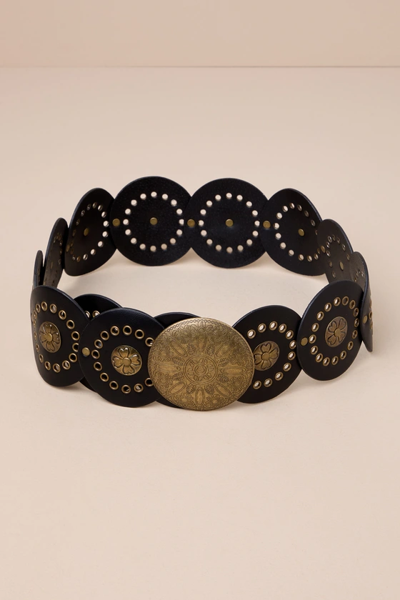Blake Boho Chic Wide Belt with Vintage Shield Buckle