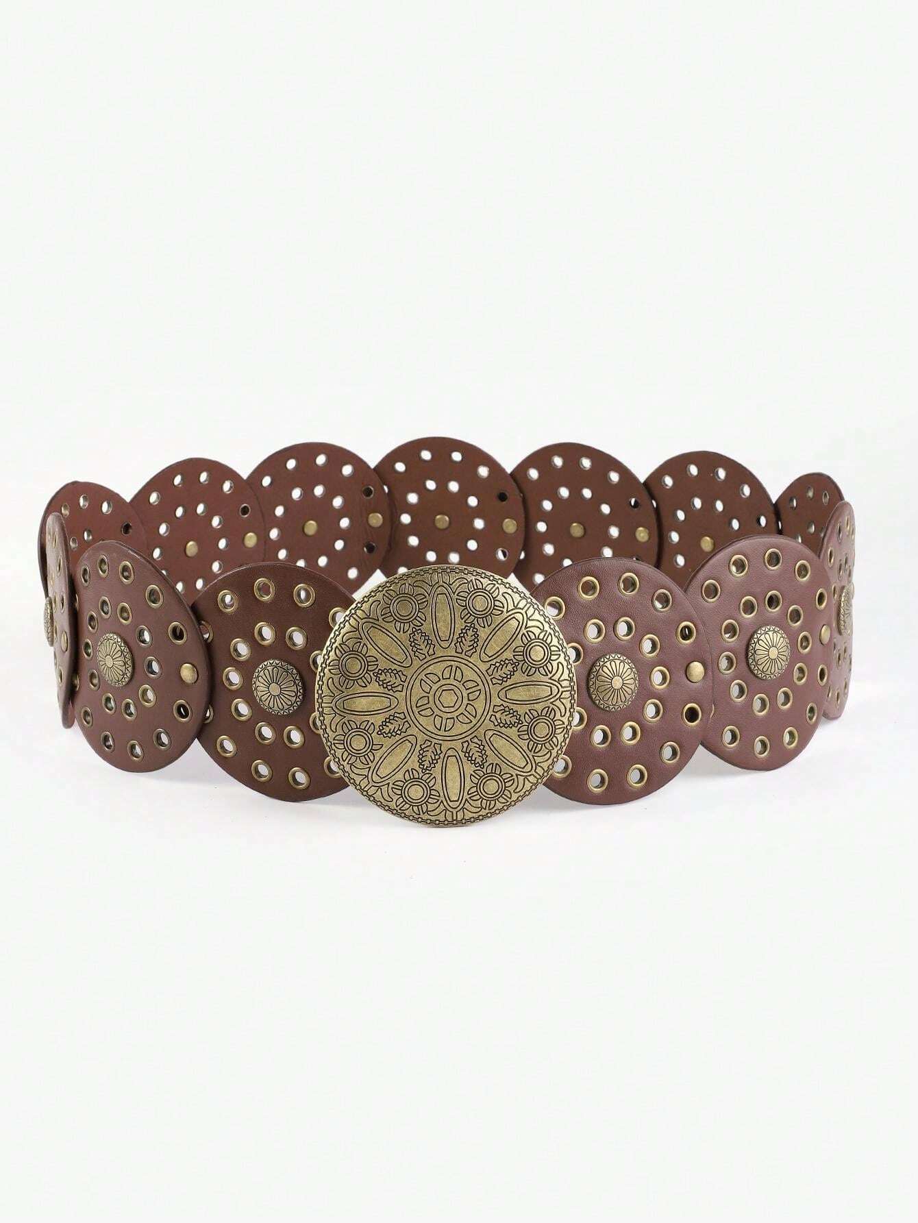 JUNO Boho Chic Wide Belt with Vintage Shield Buckle