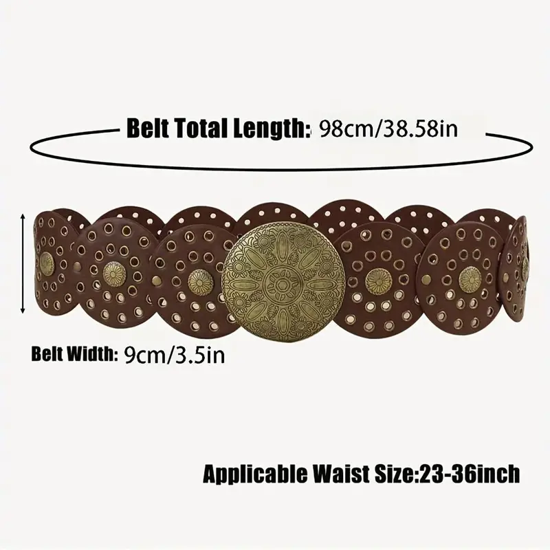JUNO Boho Chic Wide Belt with Vintage Shield Buckle