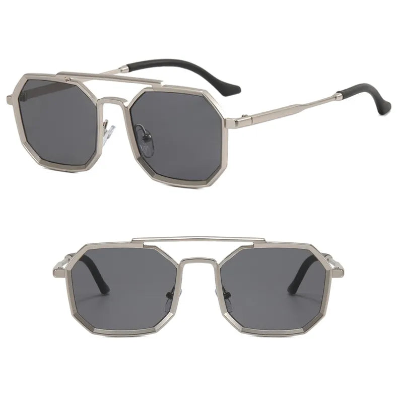 Cool and Hip Octagonal metal sunglasses that fits elegantly on your face and adds a bit of style to your look. Unisex Sunglasses UV400 protection against harmful rays UA A/U Material: Brass and Resin Suitable for Prescription Lenses Dimensions: Lens Width: 55mm, Lens Height: 42mm, Nose Bridge: 20mm, Temple Length: 150mm, Frame Width: 145mm