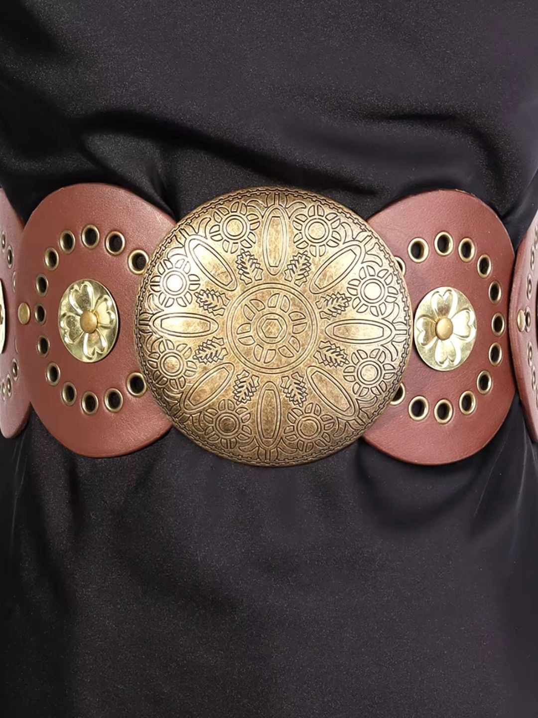 Blake Boho Chic Wide Belt with Vintage Shield Buckle
