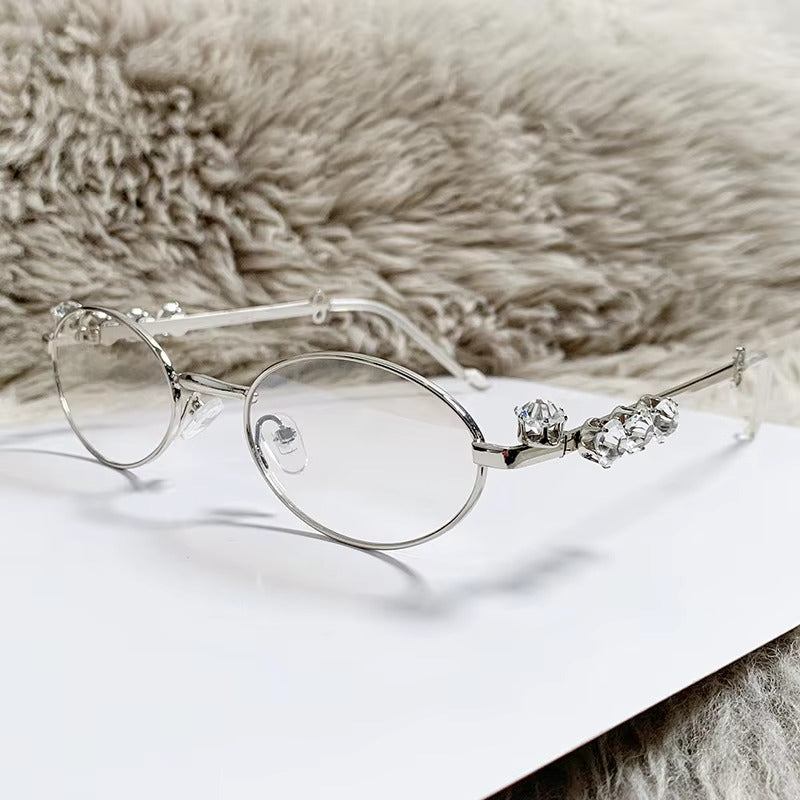 Spotlight Vintage Oval Y2K Metal Jewel Sunglasses