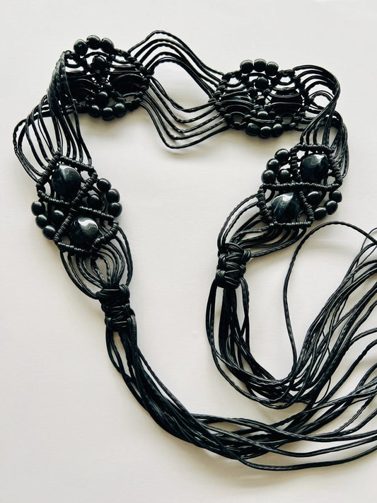 Boheme Macrame Beaded Braided Tassel Tie-up Belt