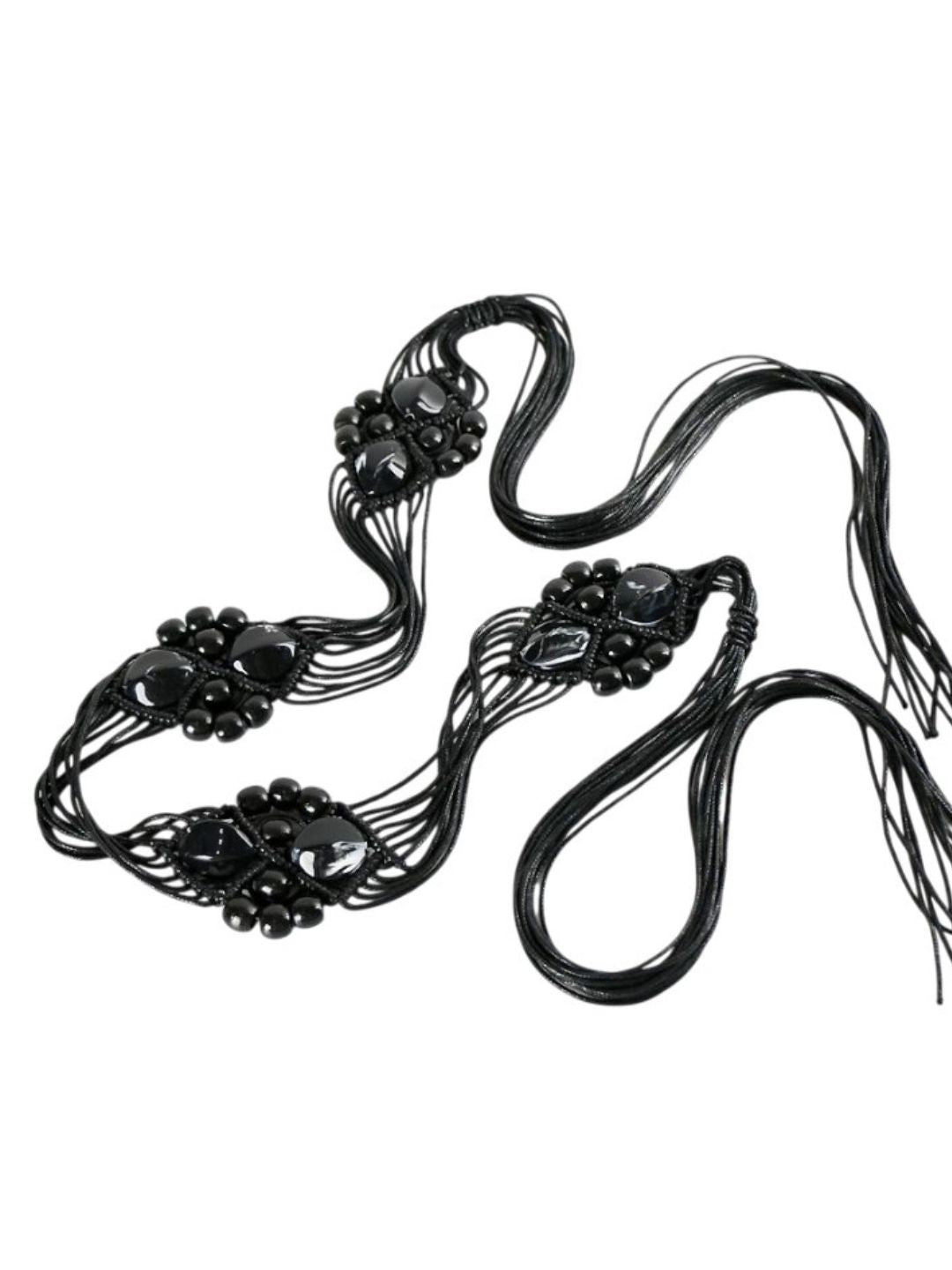 Boheme Macrame Beaded Braided Tassel Tie-up Belt