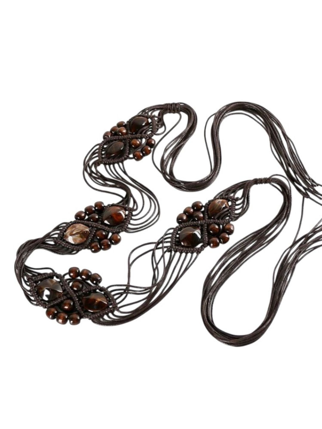Boheme Macrame Beaded Braided Tassel Tie-up Belt