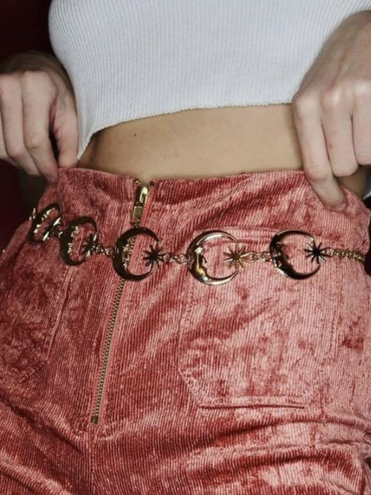 Crescent Moon Metal Chain Waist Belt