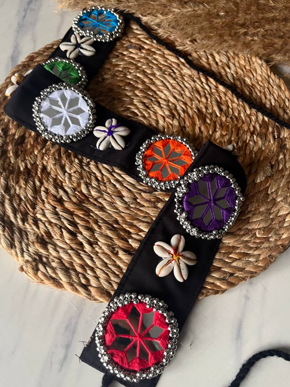Kamli Multicolout Mirror Work Kutch Embroidery Dori Waist Belt [Kamarbandh]