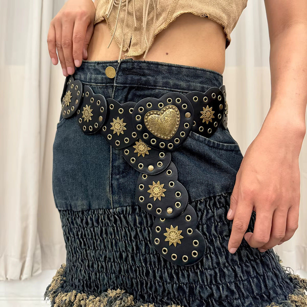 Kiki Boho Chic Wide Belt with Vintage Buckle