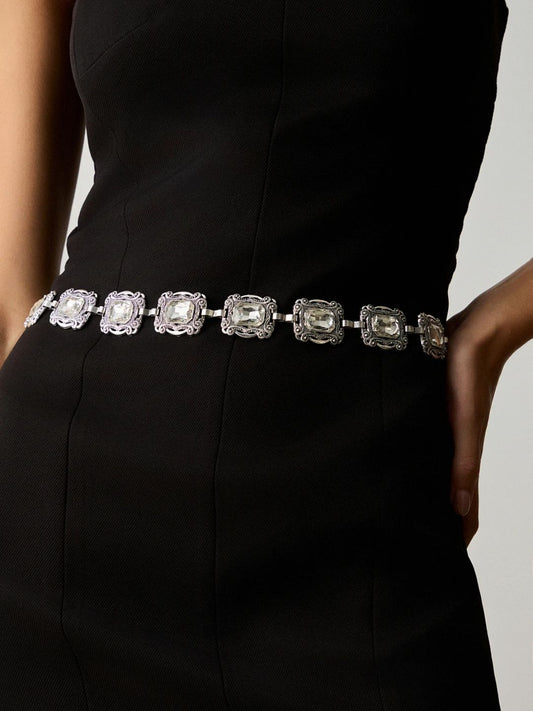 Nyra Oxidized Silver Waist Chain Belt
