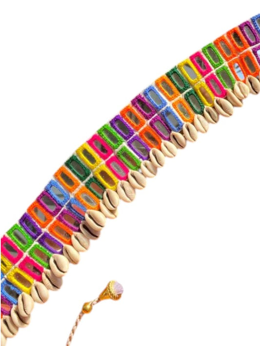 Rangilo Multicolour Mirror Work Double Layer Belt [Kutch Embroidery Dori Waist Belt/Kamar Bandh]