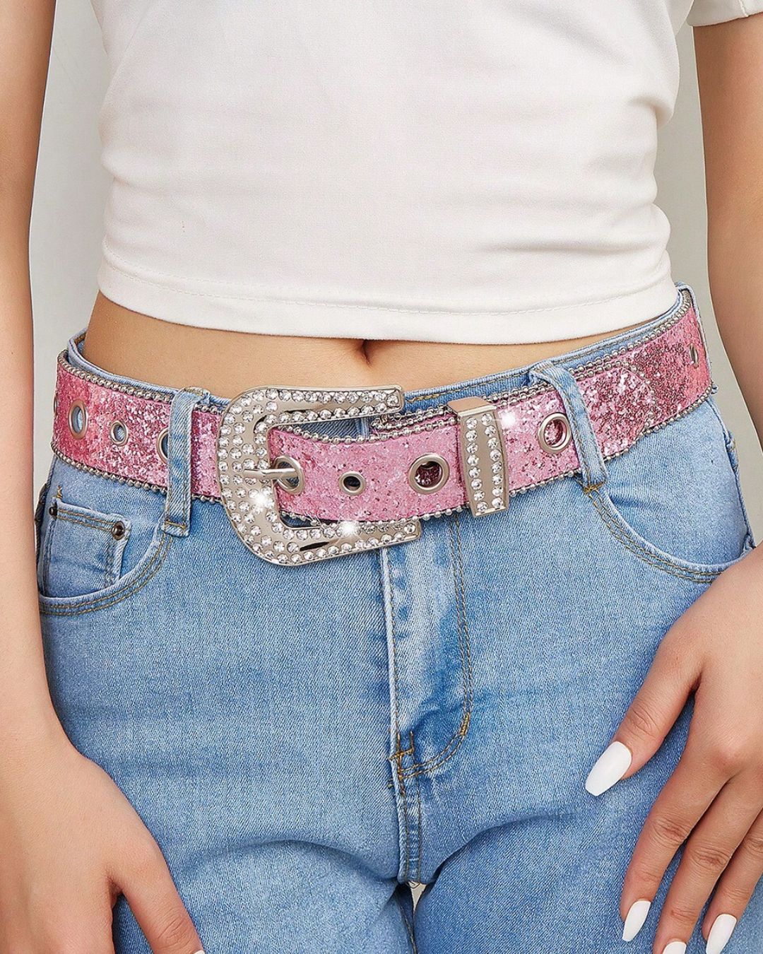 Stardust Shining Waist Belt with Rhinestone Buckle